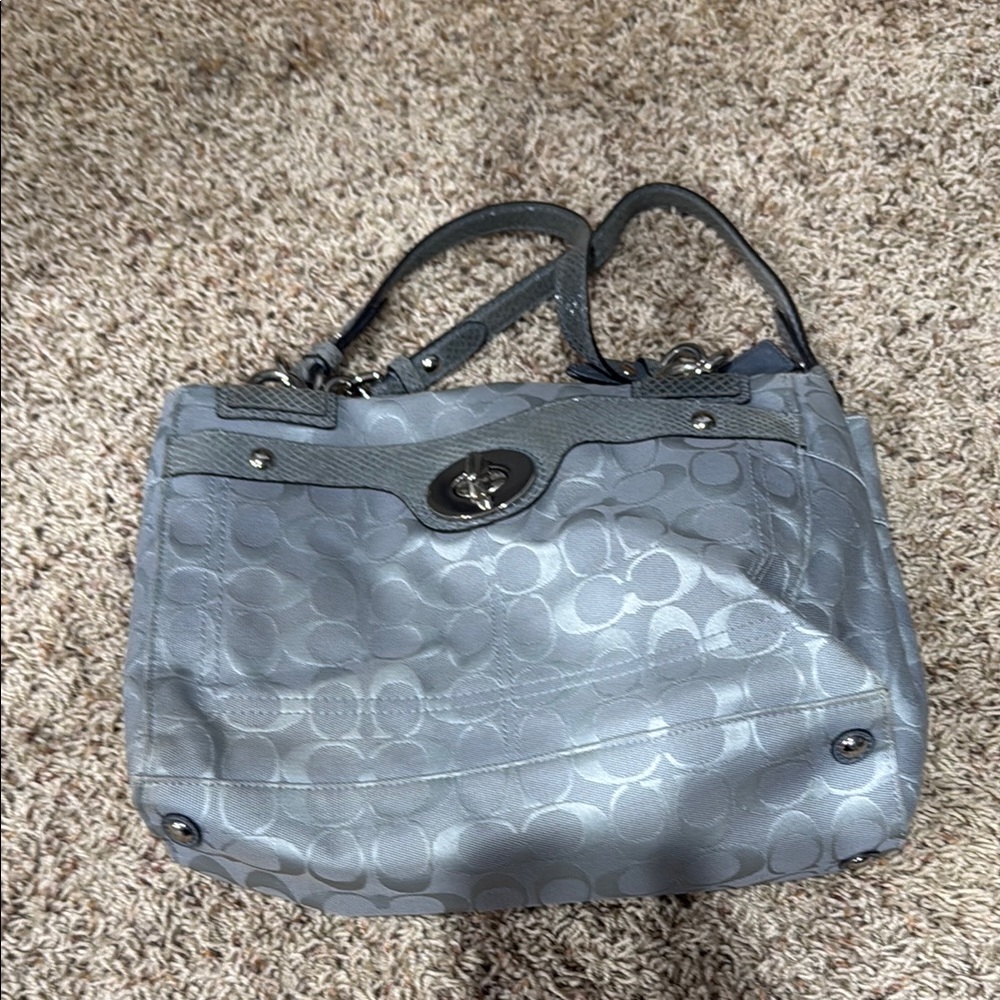 Coach Gray Shoulder Bag with Textured Leather and Rounded Shape
